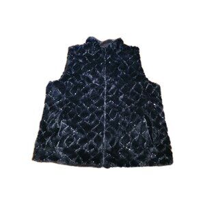 Joan Rivers Reversible Vest Women Black Faux Fur Sparkle Sequin Zip Brown Sz 1X